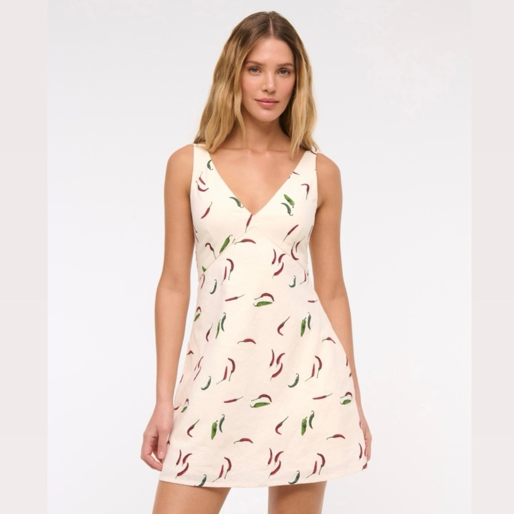 Abercrombie V-Neck Linen-Blend Mini Dress in Pepper Print, Size XS - Picture 5 of 8